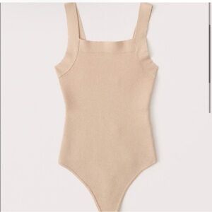 Abercrombie & Fitch Squareneck Knit Bodysuit Ribbed Tank Top in Tan Nude Medium